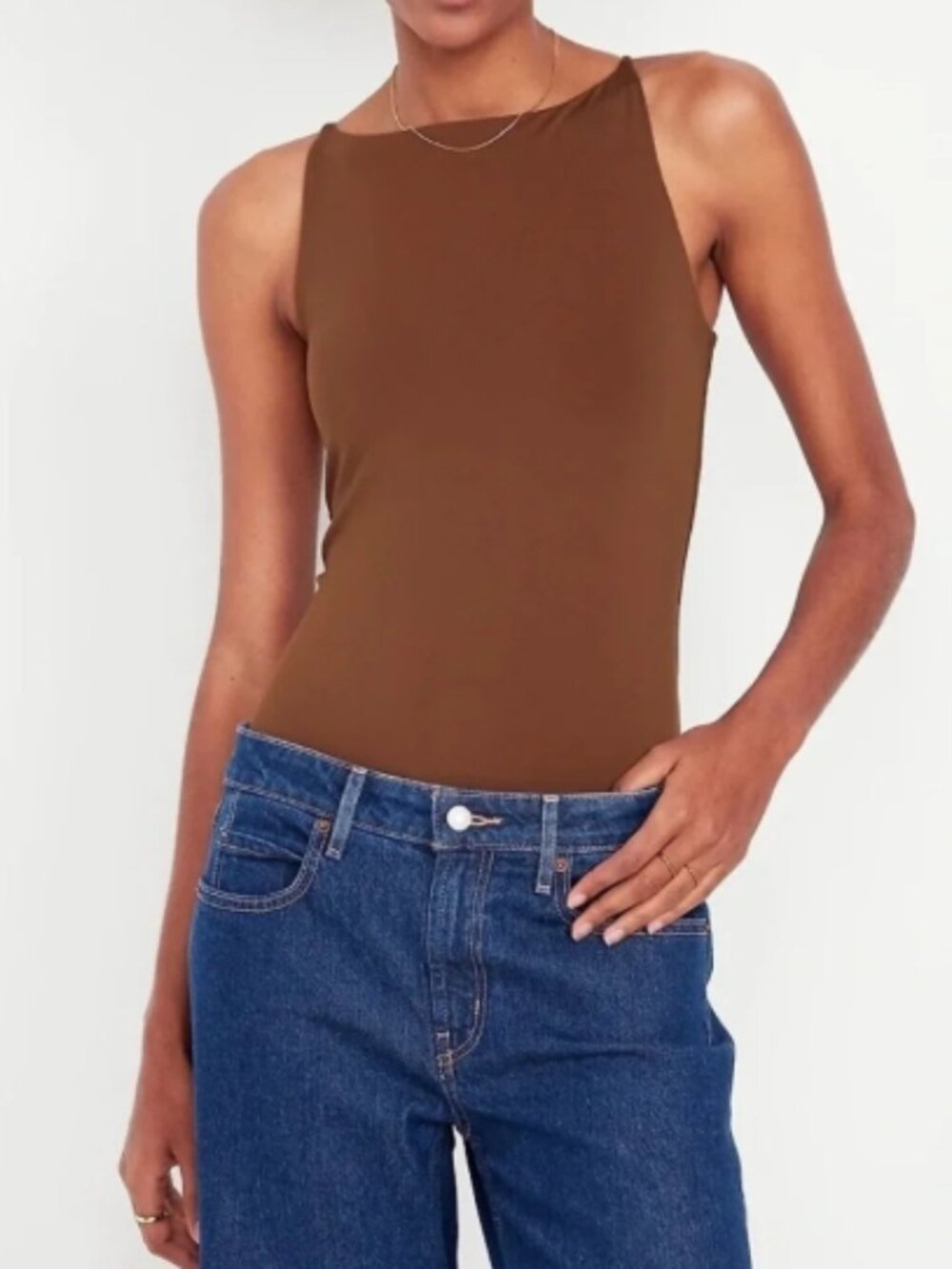 NWT Old Navy Double Layer Cami Bodysuit in Precious Earth Brown - Picture 3 of 7